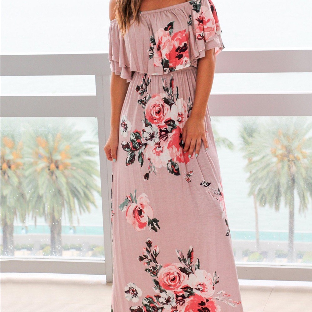 Mauve off shoulder floral Maxi